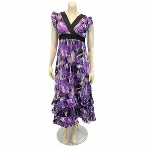 Women's Medium Purple Black Maxi Dress V Neck Y2K Modernist